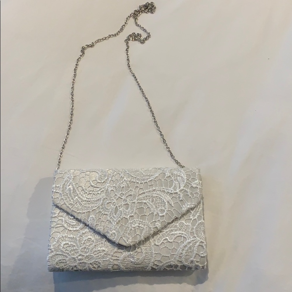 White lace clutch with chain